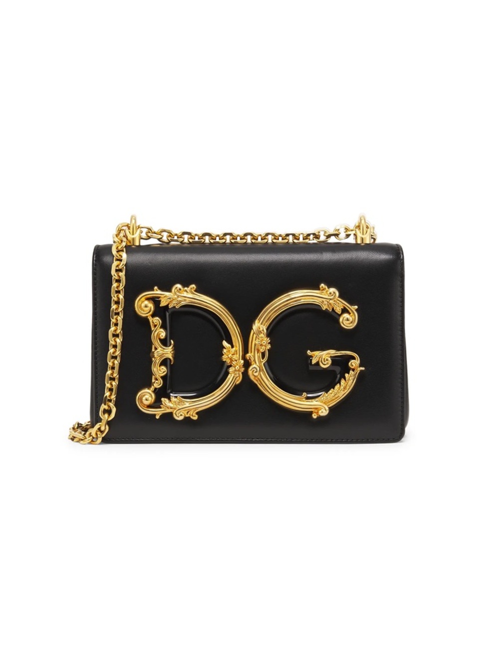 Dolce & Gabbana Black Leather Crossbody with Ornate Gold DG